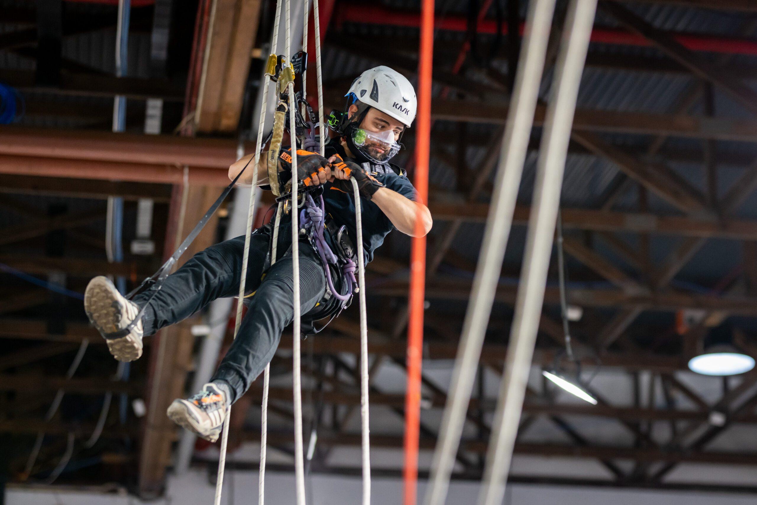 On Ropes technician demonstrating rope-access technique at the National Safety Show 2026